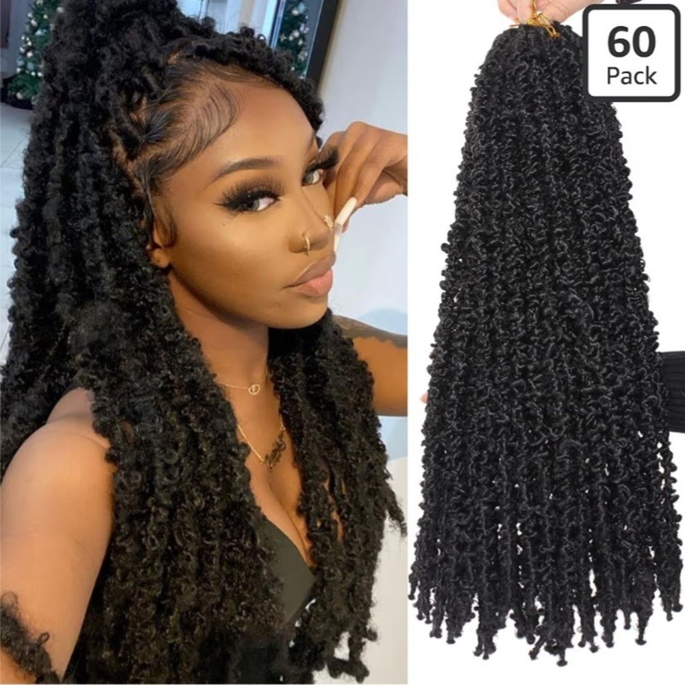 Butterfly Locs 24 Inch 60 Strands Black Crochet Hair Pre-Looped 6 Pack #1B
